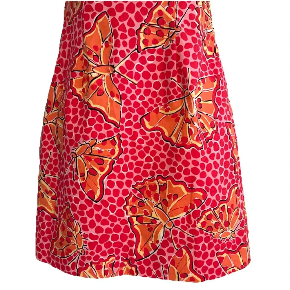 Lilly Pulitzer Strapless Dress Womens Sz 0 Y2K Mod Pink Orange Butterfly Print - Picture 4 of 14